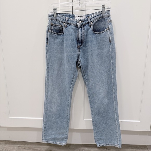 MSGM Denim - MSGM Milano Logo Print Straight Leg Jeans Light Wash Denim Size 40 Italy